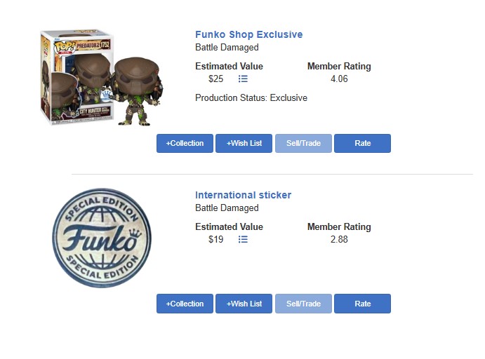 השוואת שווי ב-PPG לגרסאות שונות של Funko Pop City Hunter #1752